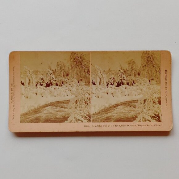 Antique Stereograph Card Niagara Falls Winter Scene Victorian Era 1898 - Picture 1 of 5